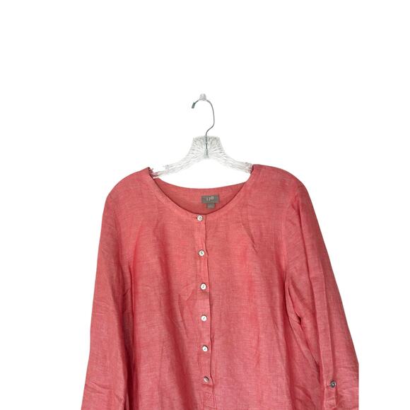 J. Jill Red Lightweight Basic Lagenlook Coastal Grandma Linen Blouse Size Large - Picture 3 of 13
